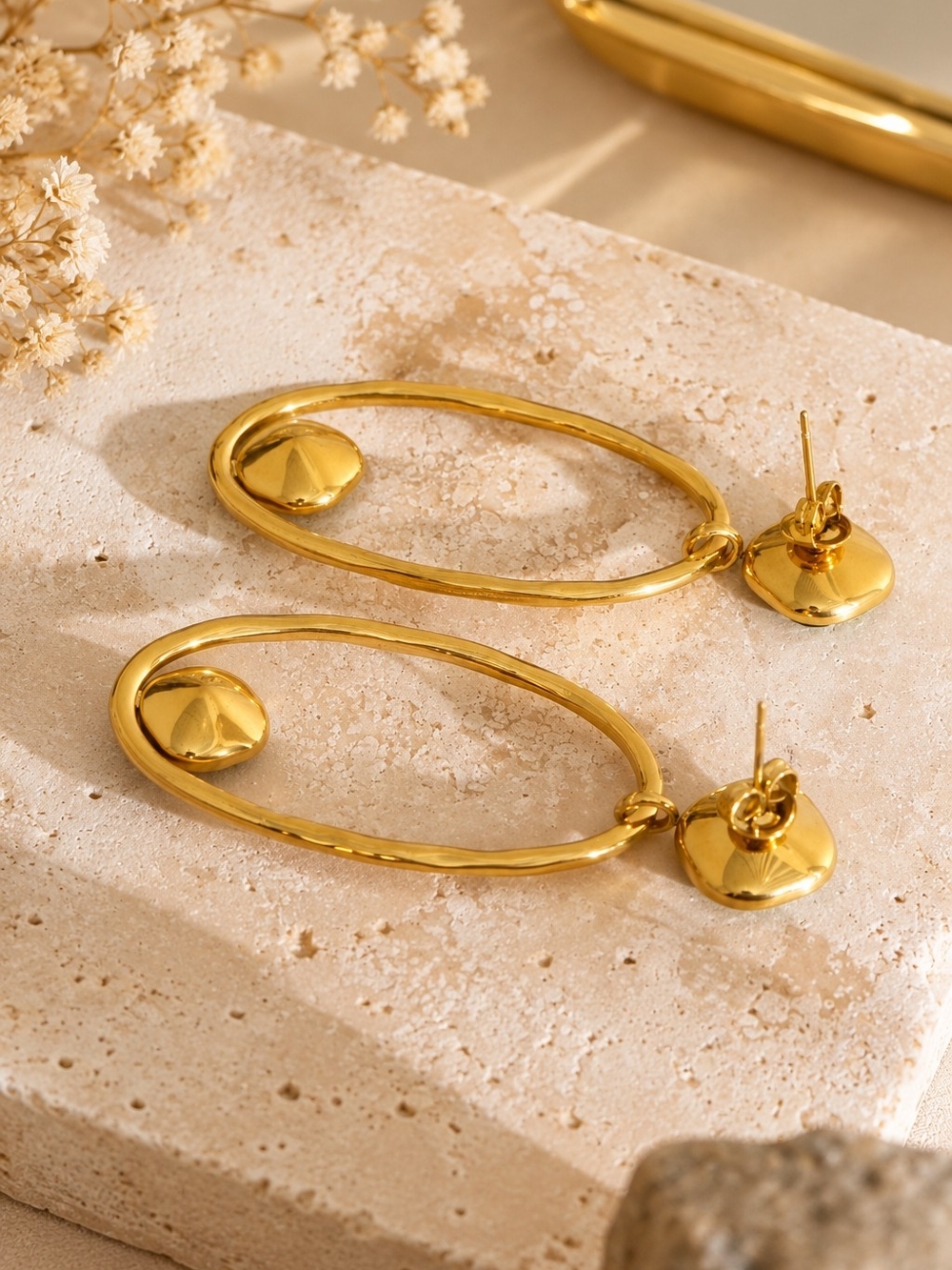 Gold Drop Earrings with Green and Teal Stones - Picture 5 of 6